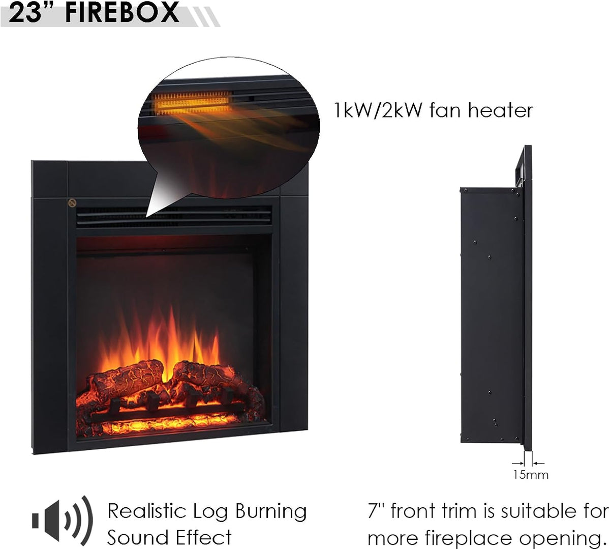 FLAMME 24" Freestanding Electric Fireplace, Innsbruck, Black