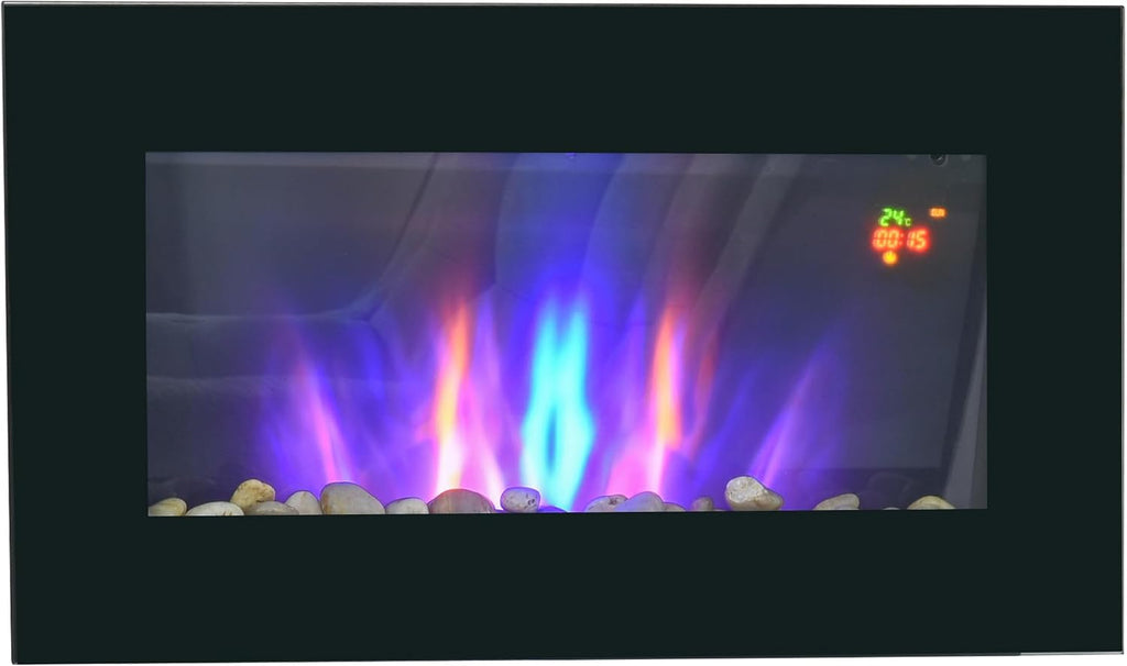 HOMCOM 900W/1800W Electric Wall Fireplace with LED Flame Effect Timer