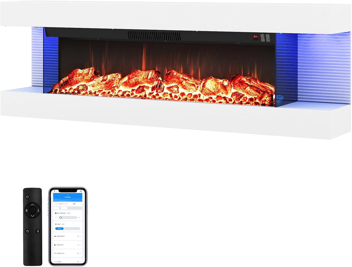 TANGZON Electric Fireplace, Wall Mounted Electric Fire Suite with WiFi