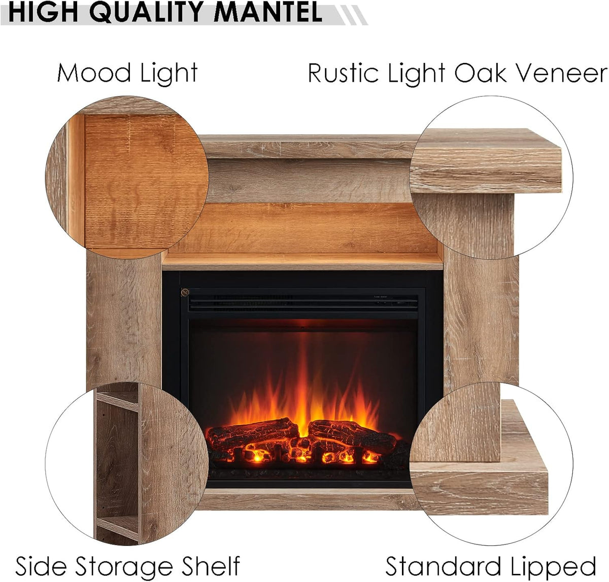 FLAMME 43" Electric Fire and Surround, Lipson Rustic Light Oak