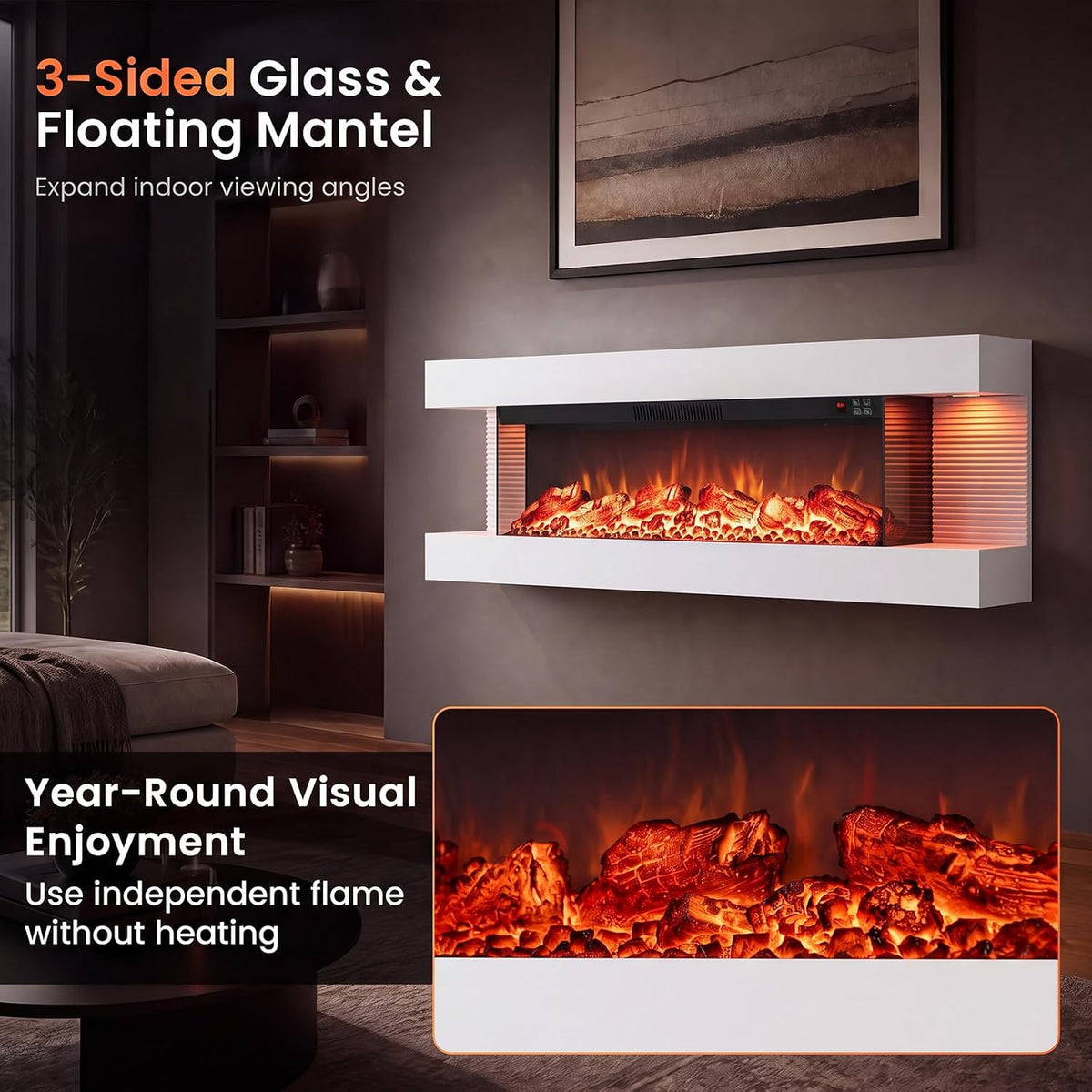 TANGZON Electric Fireplace, Wall Mounted Electric Fire Suite with WiFi