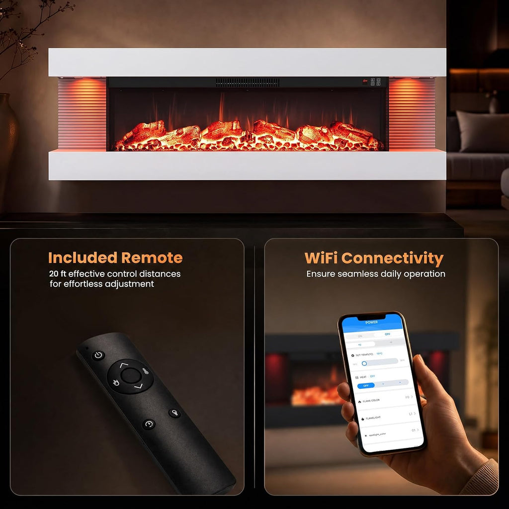 TANGZON Electric Fireplace, Wall Mounted Electric Fire Suite with WiFi