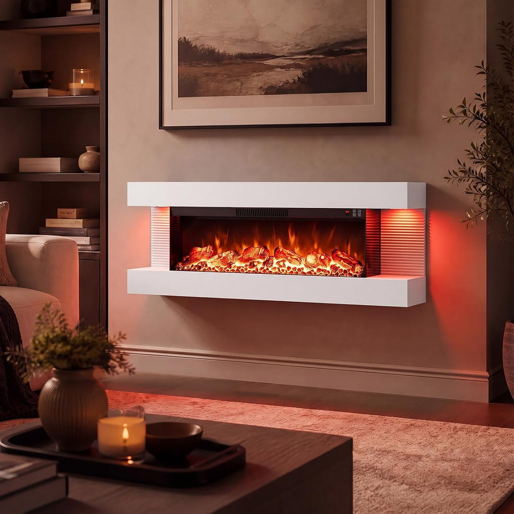TANGZON Electric Fireplace, Wall Mounted Electric Fire Suite with WiFi