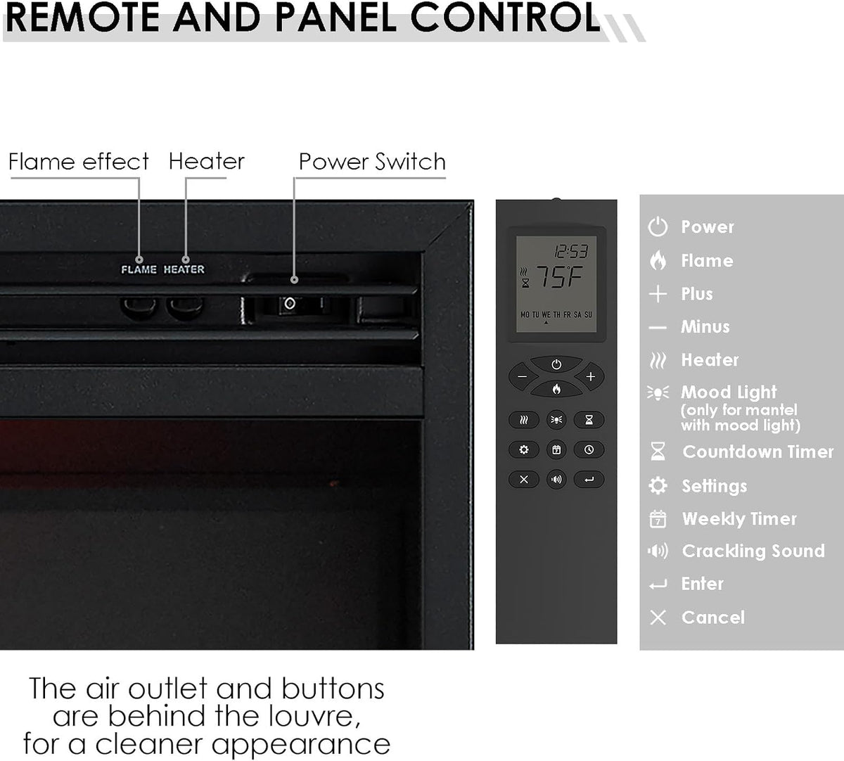 FLAMME 24" Freestanding Electric Fireplace, Innsbruck, Black