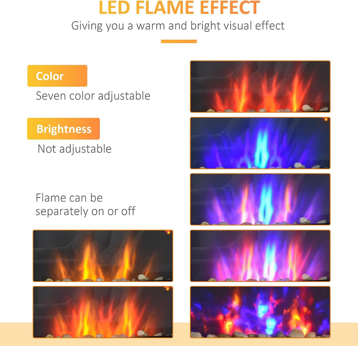 HOMCOM 900W/1800W Electric Wall Fireplace with LED Flame Effect Timer