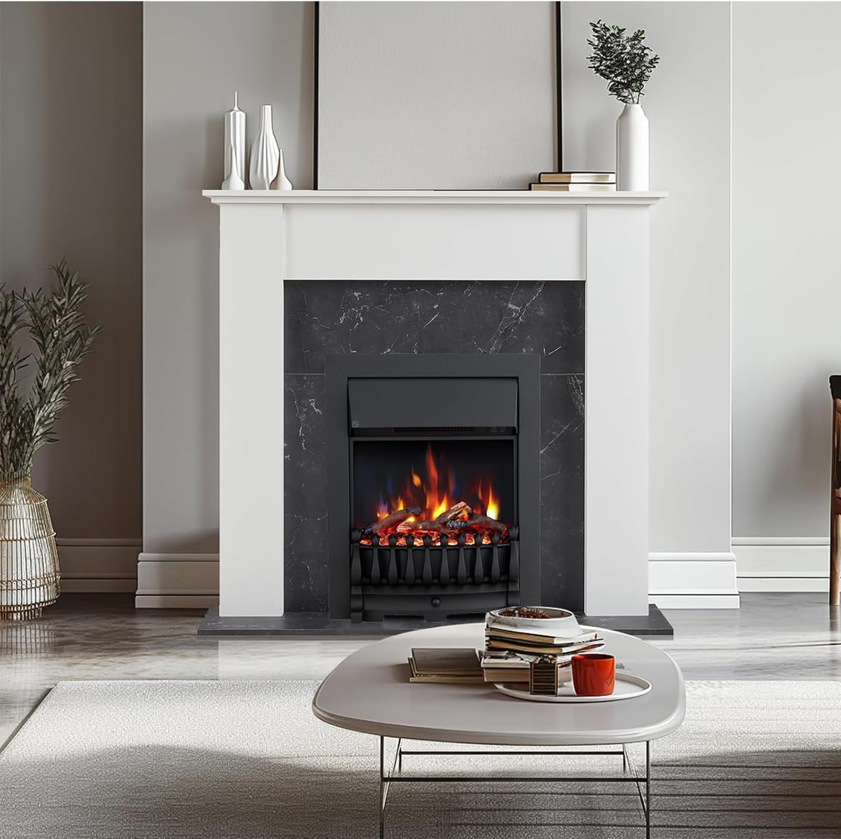 FLAMEKO 16" Freestanding Electric Fireplace Insert, Blenheim Fret, Verona
