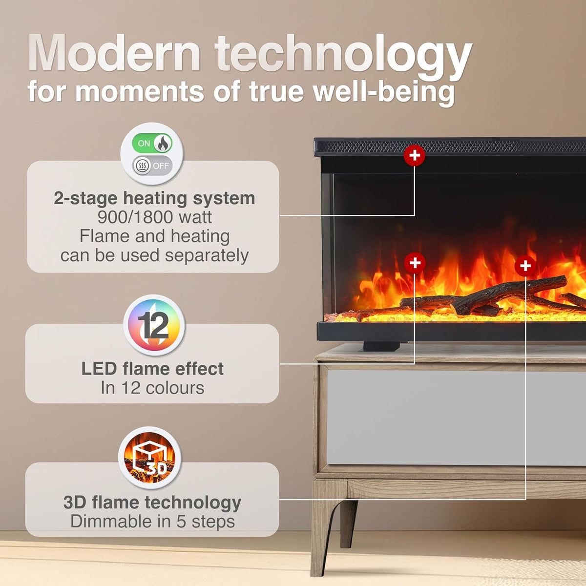 KAMINIO® Lea PRO 50 Electric fire with heater and flame effect