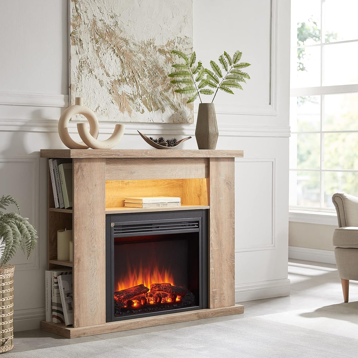 FLAMME 43" Electric Fire and Surround, Lipson Rustic Light Oak