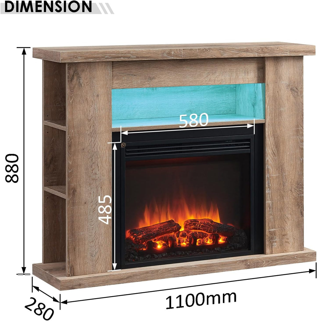 FLAMME 43" Electric Fire and Surround, Lipson Rustic Light Oak