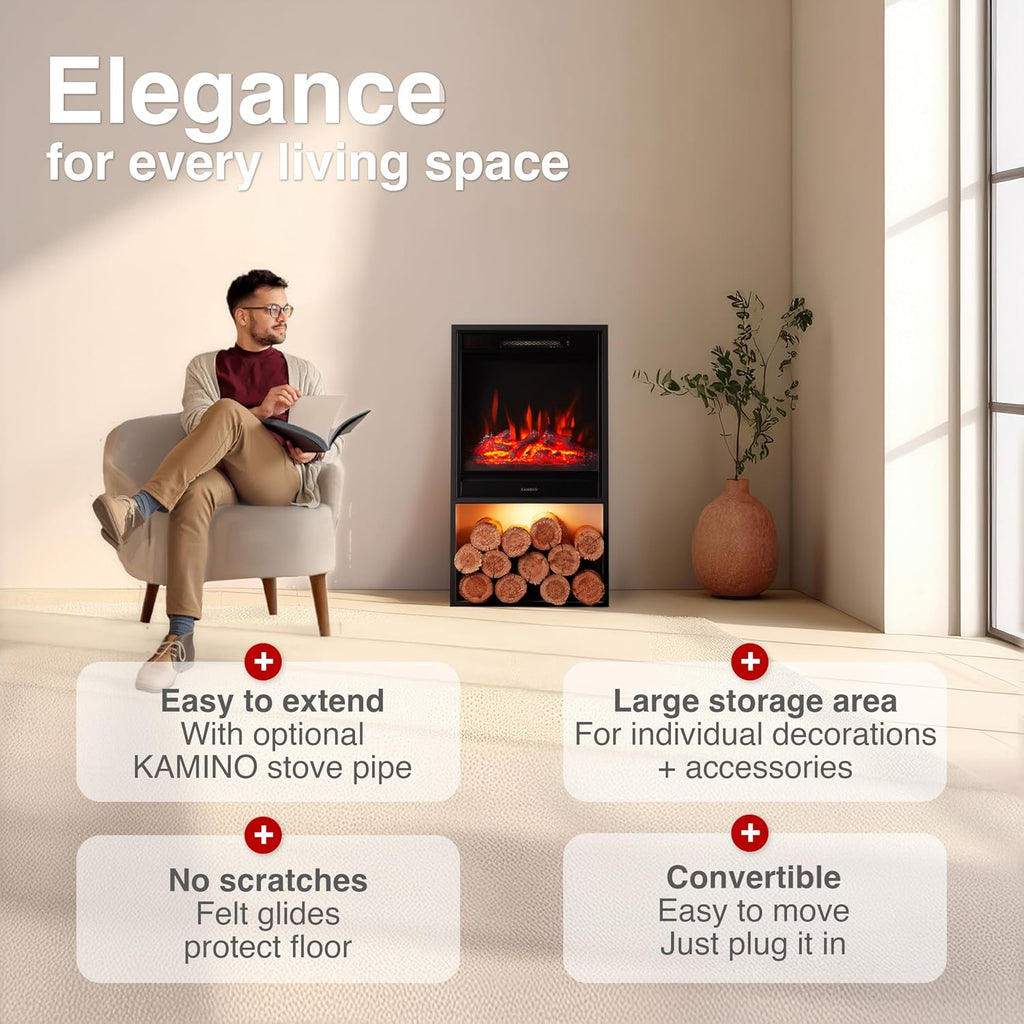 KAMINIO® Hugo Electric stove fire with heater [Black fireplace]