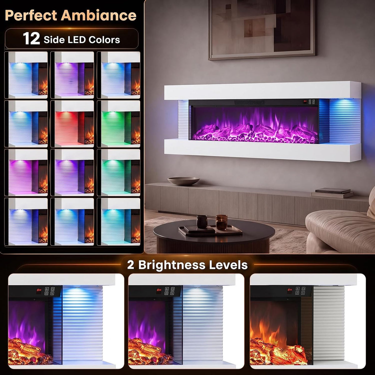 TANGZON Electric Fireplace, Wall Mounted Electric Fire Suite with WiFi