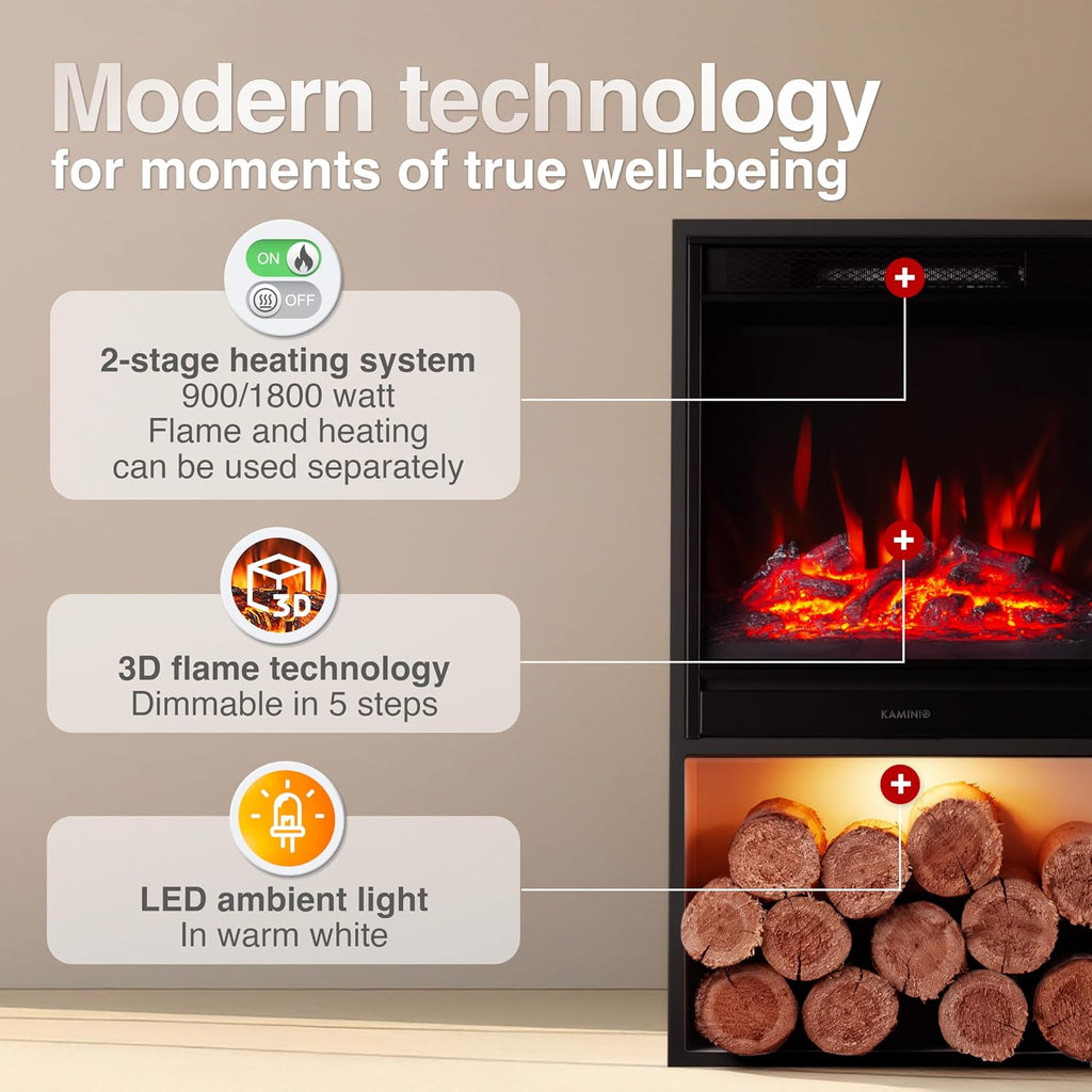 KAMINIO® Hugo Electric stove fire with heater [Black fireplace]