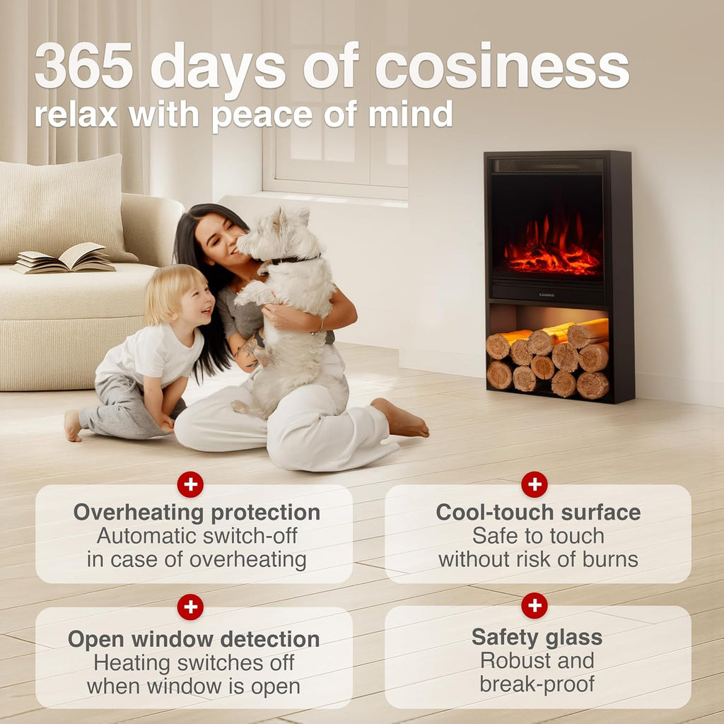 KAMINIO® Hugo Electric stove fire with heater [Black fireplace]