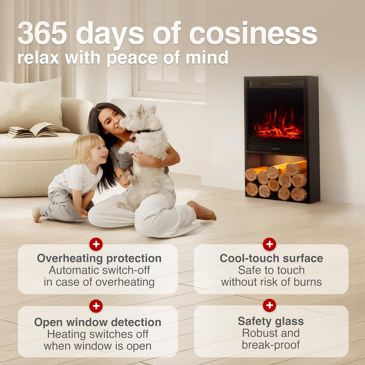 KAMINIO® Hugo Electric stove fire with heater [Black fireplace]