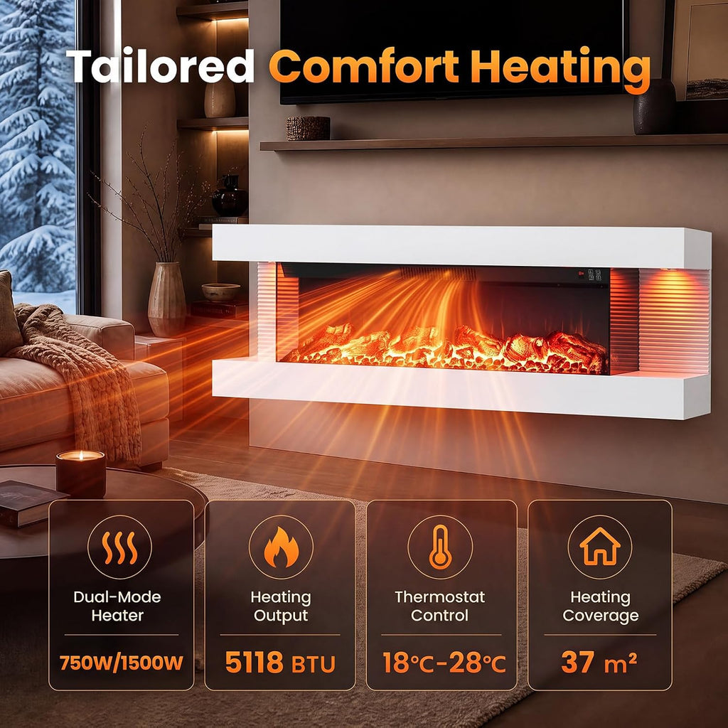 TANGZON Electric Fireplace, Wall Mounted Electric Fire Suite with WiFi