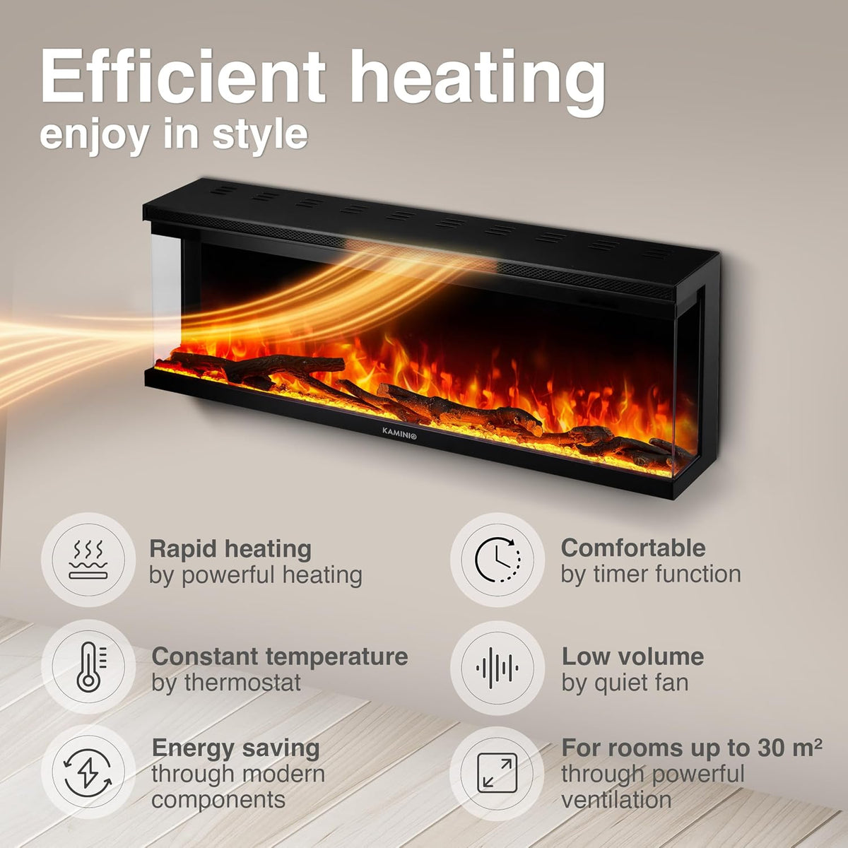 KAMINIO® Lea PRO 50 Electric fire with heater and flame effect